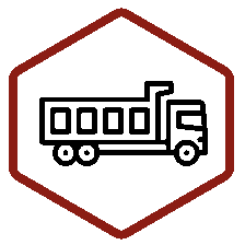 Maumee Metal Recyclling: Fleet of Trucks & Bins A red and black line icon of a truck.