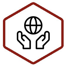 Maumee Meteal Recyclling: Earth Friendly. A red and black line icon of two hands holding a globe.